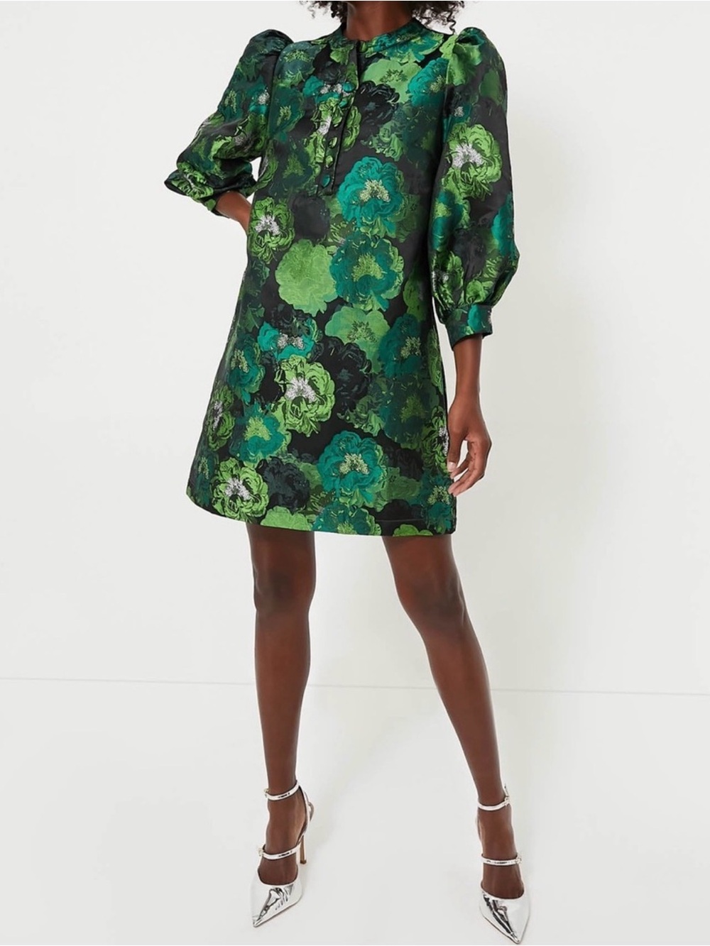 Tuckernuck Green Floral Puff-Sleeve Mini Dress